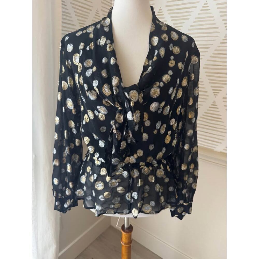 Halston III Women’s Size 10 Medium Vintage Metallic Black Gold Silver Top